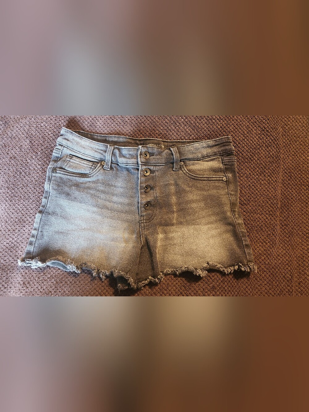 Kendall & Kylie Washed Gray Button-Front Denim Shorts